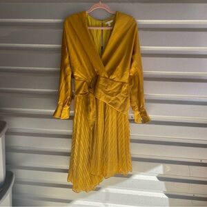 Anthropologie Harlyn Pleated Mustard Dress